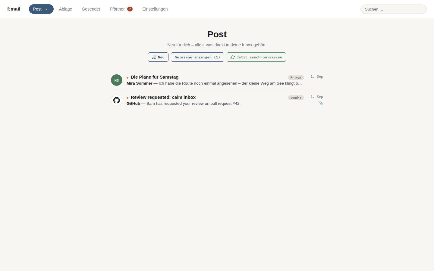 f:mail Ansicht: Post